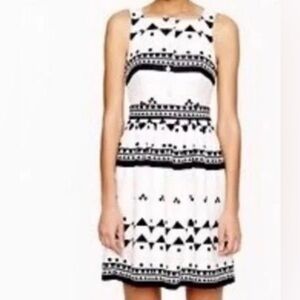J. Crew Black and White Linen Blend Geometric Midi Dress